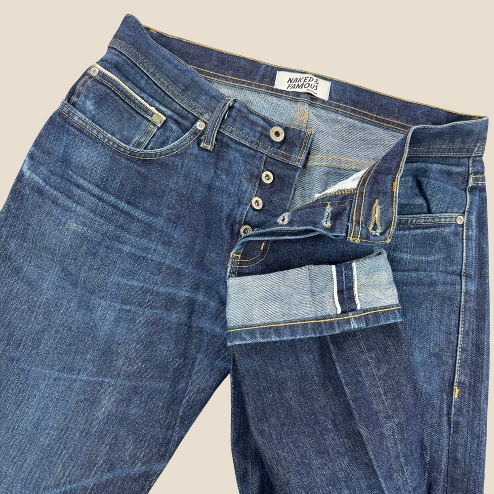 Naked & Famous Weird Guy Left Hand Twill Selvedge Indigo Jeans 34x34 Men Tapered